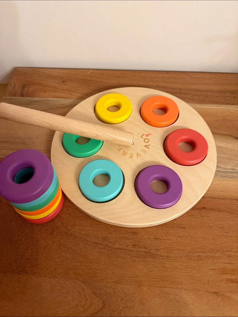Lovevery flexible wooden stacker complete with 12 rings from babbler kit
